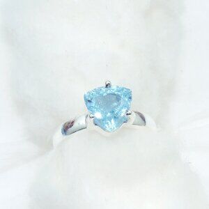 Aquamarine Ring, Aquamarine Gemstone, 925 Sterling Silver, Prong Ring, Size-6US